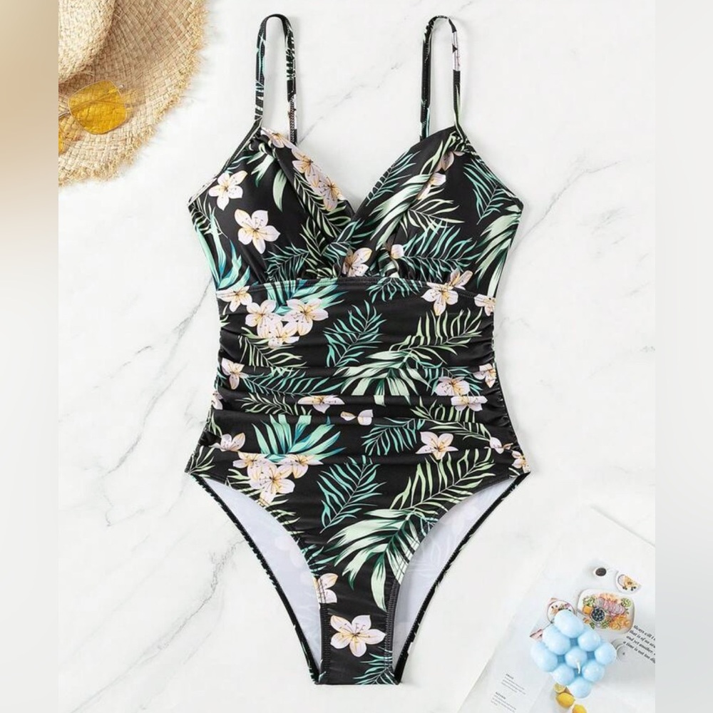 SHEIN Floral Print Black Swimsuit